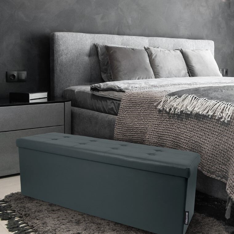 Panchina pouf contenitore. Contenitore interno imbottito e pieghevole in colore Grigio (4)
