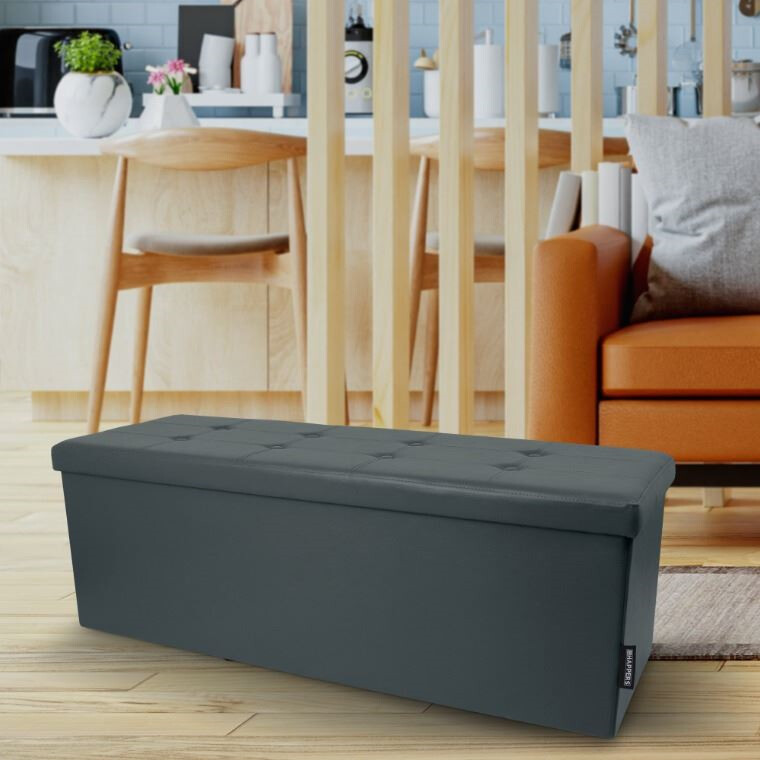 Panchina pouf contenitore. Contenitore interno imbottito e pieghevole in colore Grigio (6)