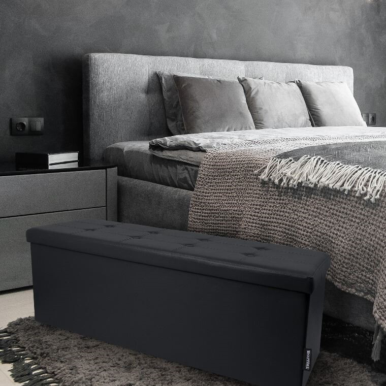 Panchina pouf contenitore. Contenitore interno imbottito e pieghevole in colore Nero (4)