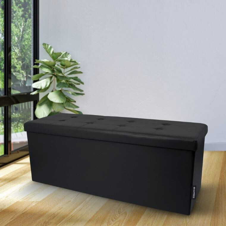 Panchina pouf contenitore. Contenitore interno imbottito e pieghevole in colore Nero (5)