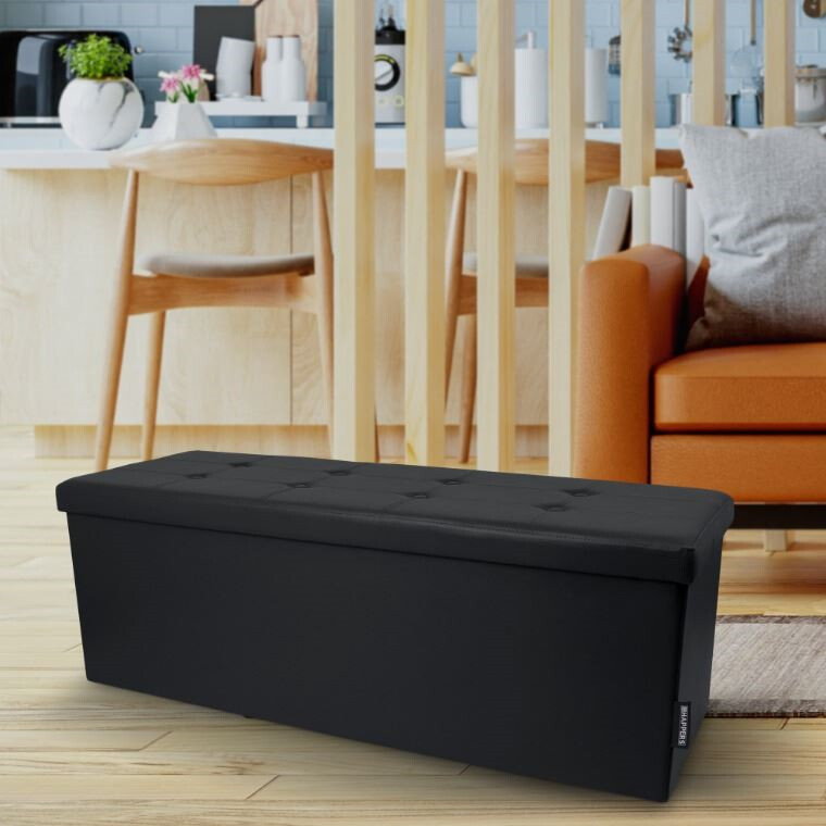 Panchina pouf contenitore. Contenitore interno imbottito e pieghevole in colore Nero (6)