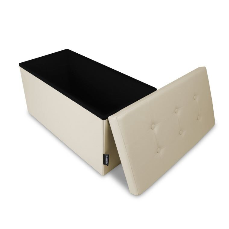 Panchina pouf contenitore. Contenitore interno imbottito e pieghevole in colore Beige (2)