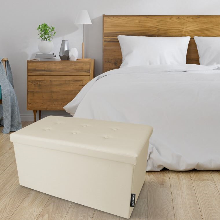 Panchina pouf contenitore. Contenitore interno imbottito e pieghevole in colore Beige (3)