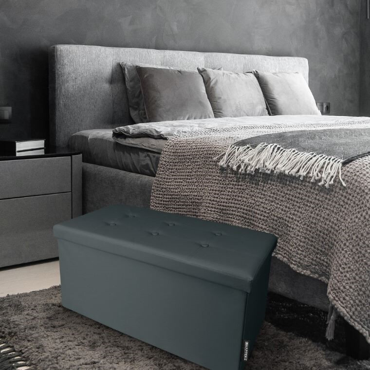 Panchina pouf contenitore. Contenitore interno imbottito e pieghevole in colore Grigio (4)