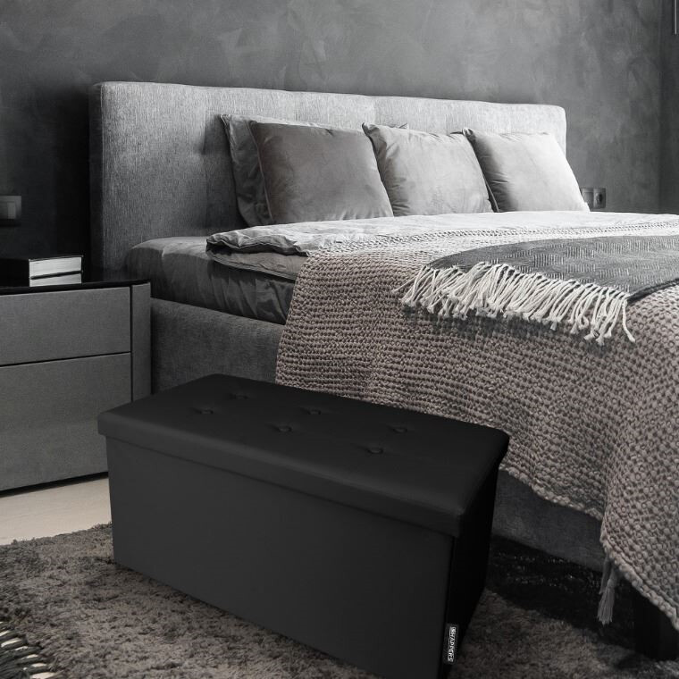 Panchina pouf contenitore. Contenitore interno imbottito e pieghevole in colore Nero (4)