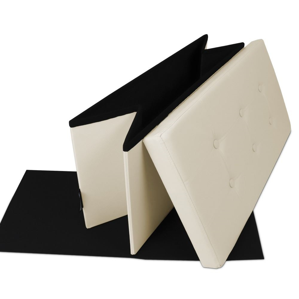 Panchina pouf contenitore. Contenitore interno imbottito e pieghevole in colore Beige (2)
