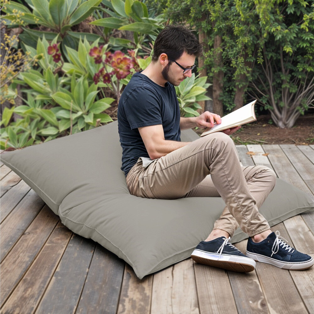 Big Pouf Similpelle per Esterno o Interno Grigio Chiaro (1)