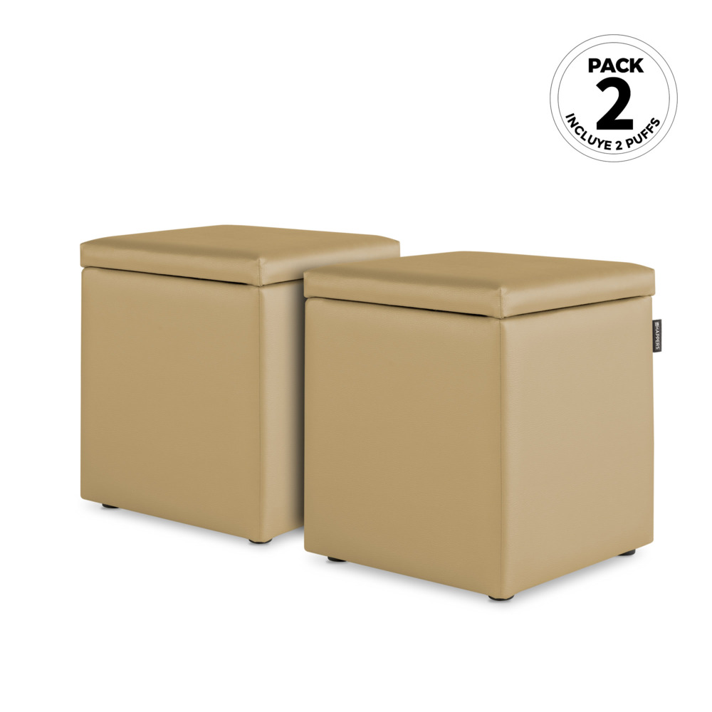 Puff Cubo Arcón Polipiel Beige (1)