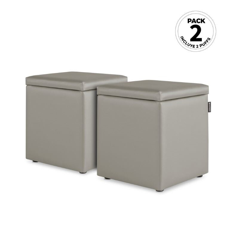 Puff Cubo Arcón Polipiel Gris Claro (1)