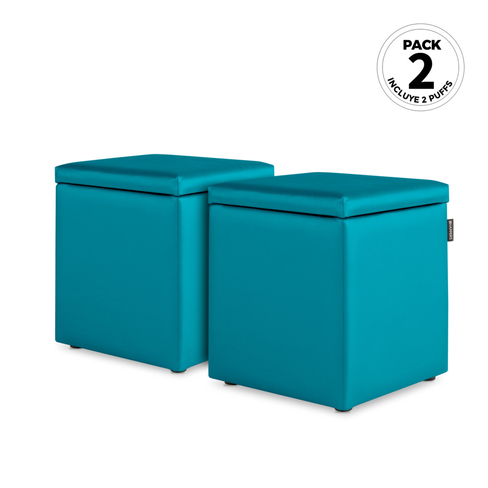 Puff Cubo Arcón Polipiel Turquesa (1)
