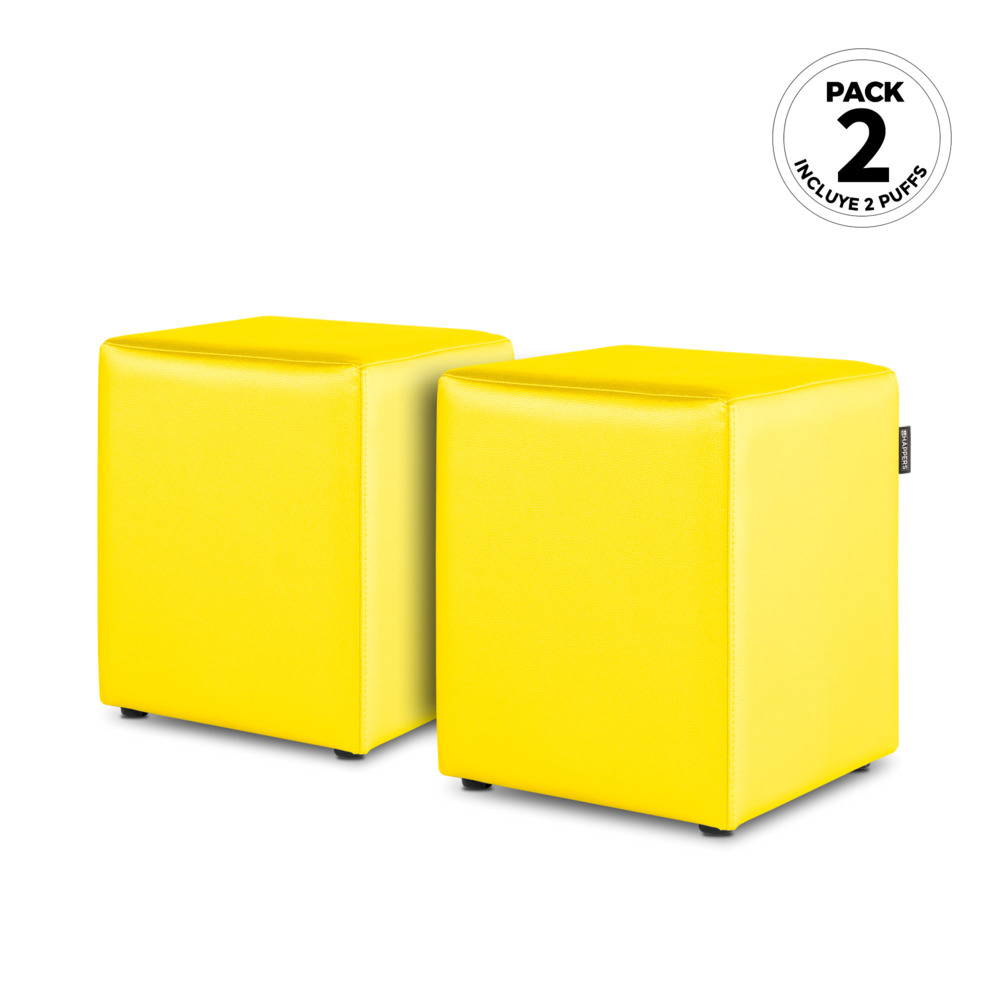 Pouf a cubo in similpelle gialla (1)