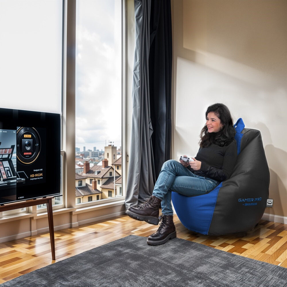 Pack Gaming Blu: Pouf Gaming PRO + Poggiapiedi + Cuscino (1)