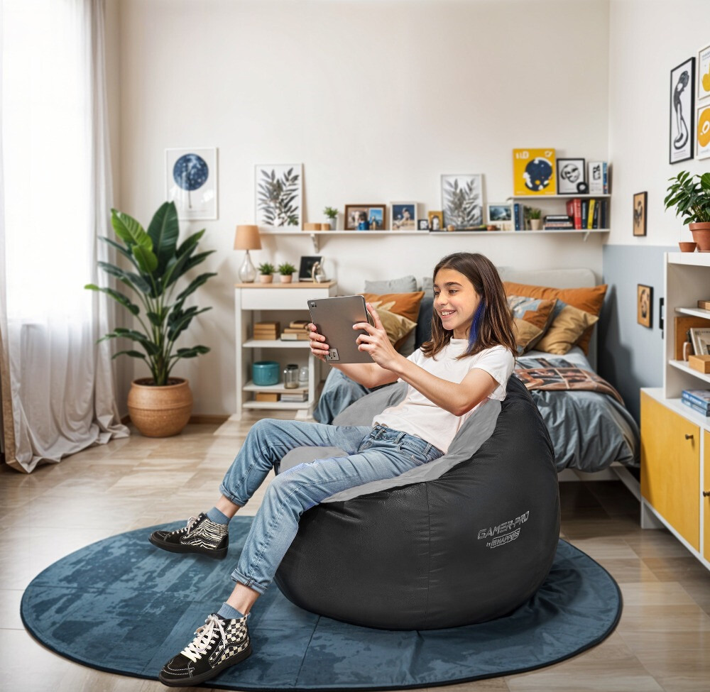 Pack Gaming Junior Grigio: Pouf Gaming JUNIOR + Poggiapiedi + Cuscino (1)