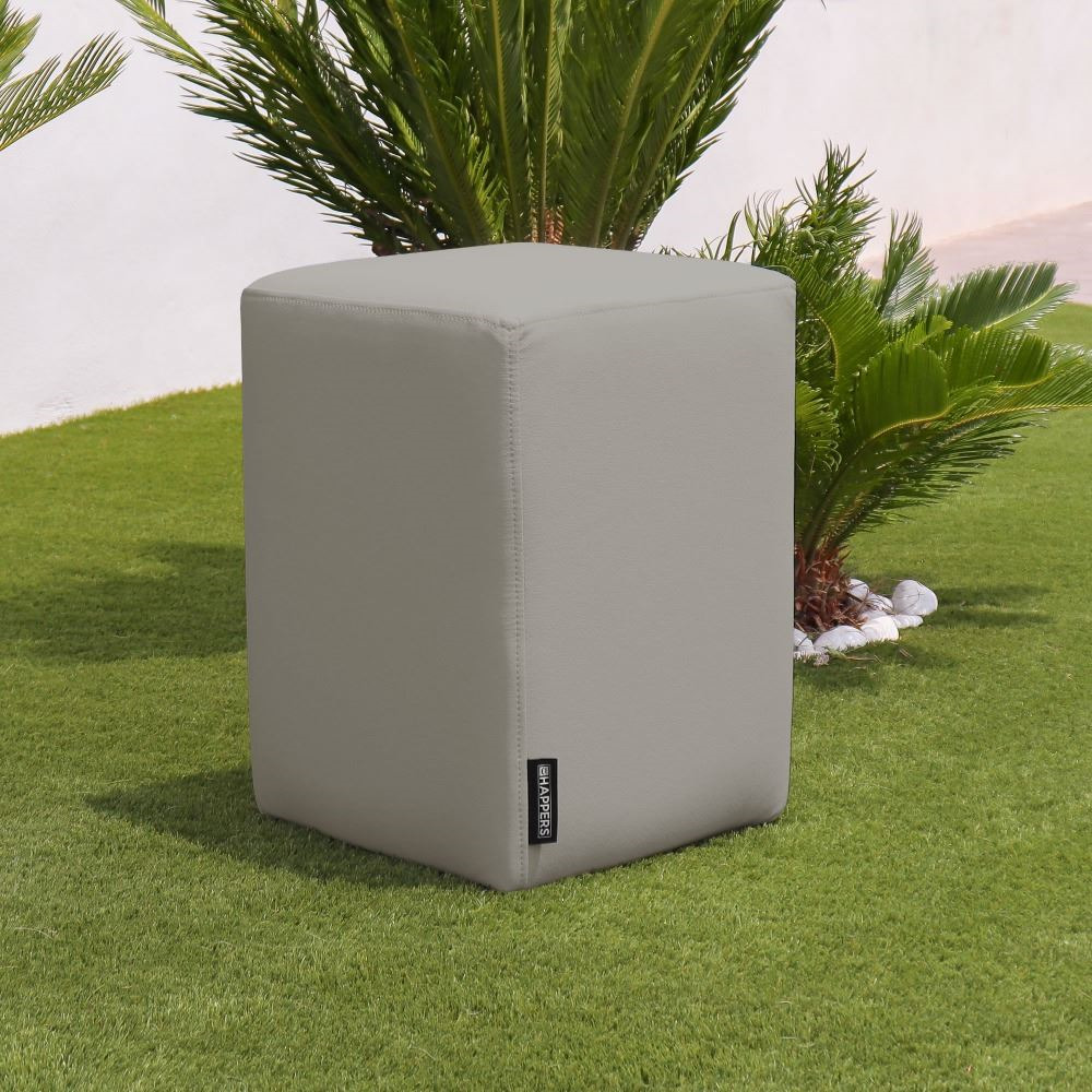 Puff Cubo Polipiel para Exterior o Interior Gris Claro (5)