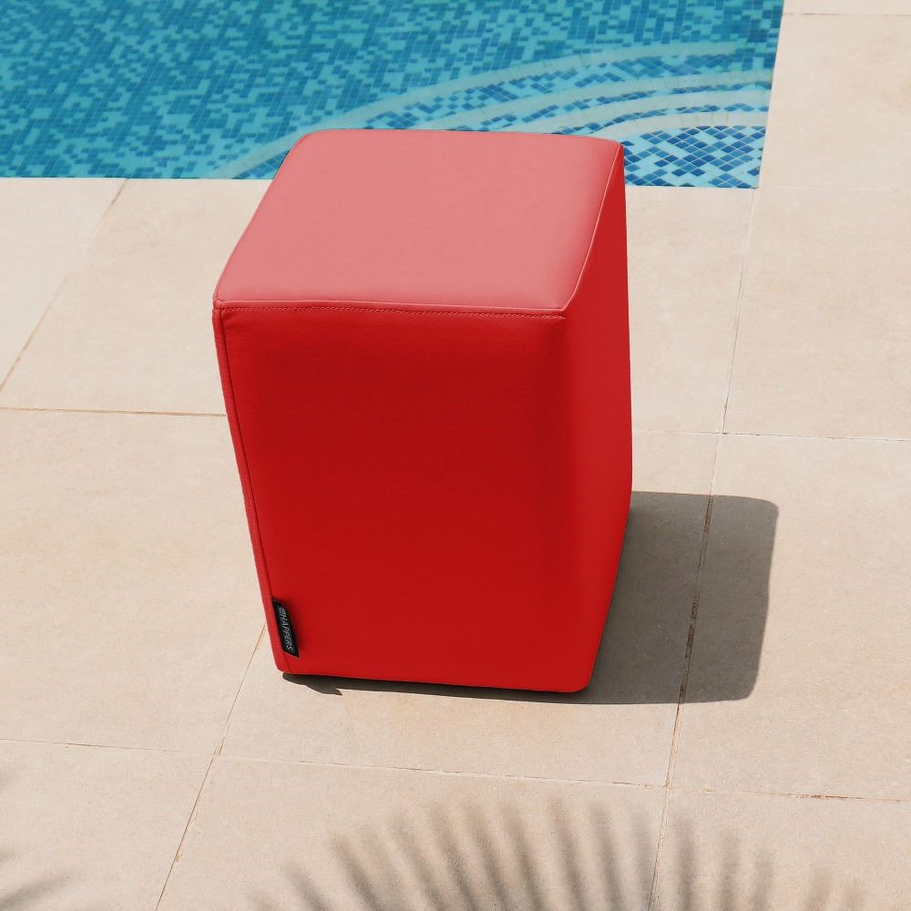 Puff Cubo Polipiel para Exterior o Interior Rojo (2)