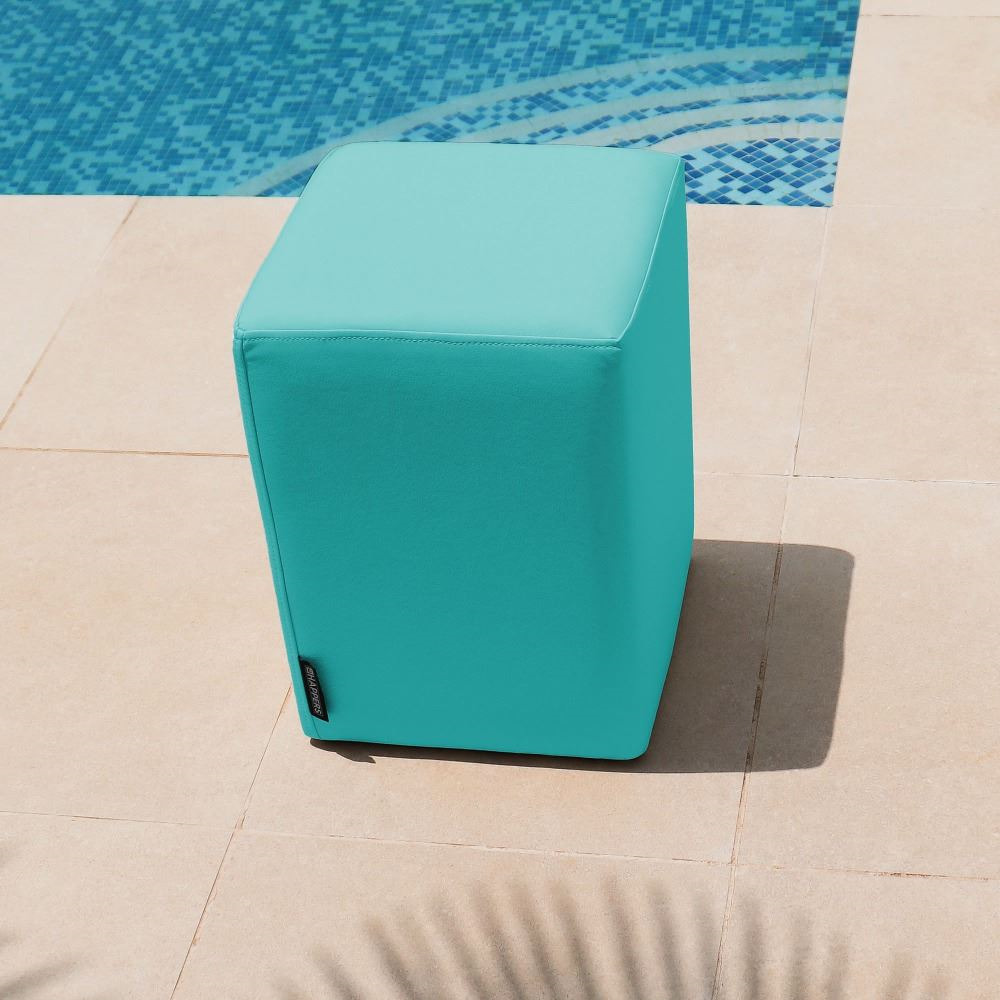 Puff Cubo Polipiel para Exterior o Interior Turquesa (2)