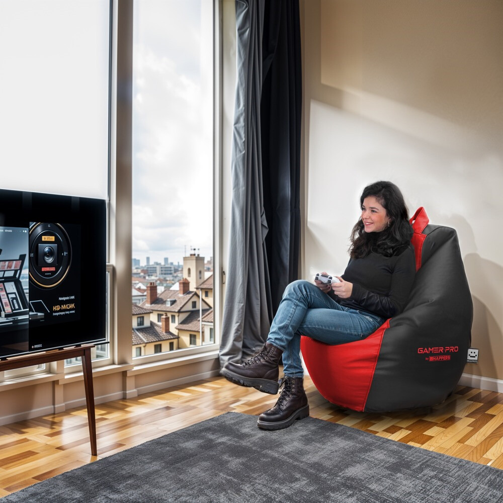 Pouf Gaming PRO in Similpelle Rosso XXL. Ideale per giocare con la tua Playstation, Xbox, Wii. (1)