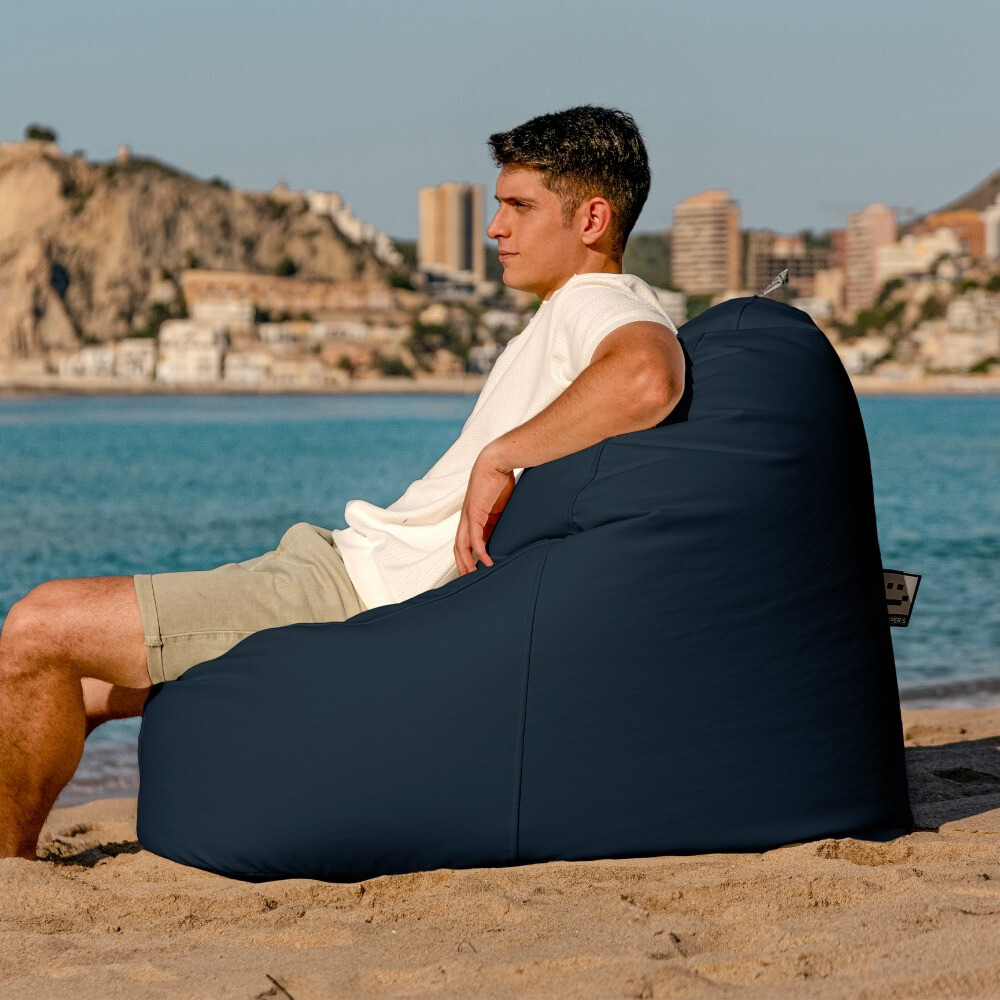 Puff Lounge Polipiel para Exterior o Interior Azul Oscuro (2)