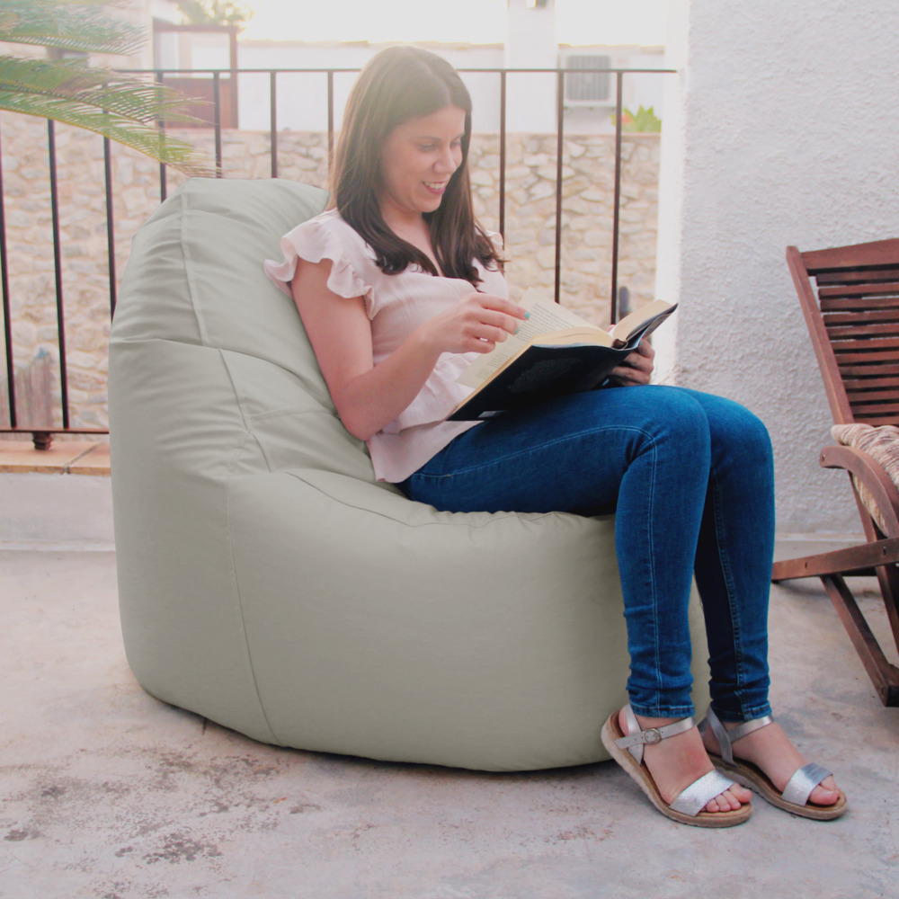 Puff Lounge Polipiel para Exterior o Interior Gris Claro (12)
