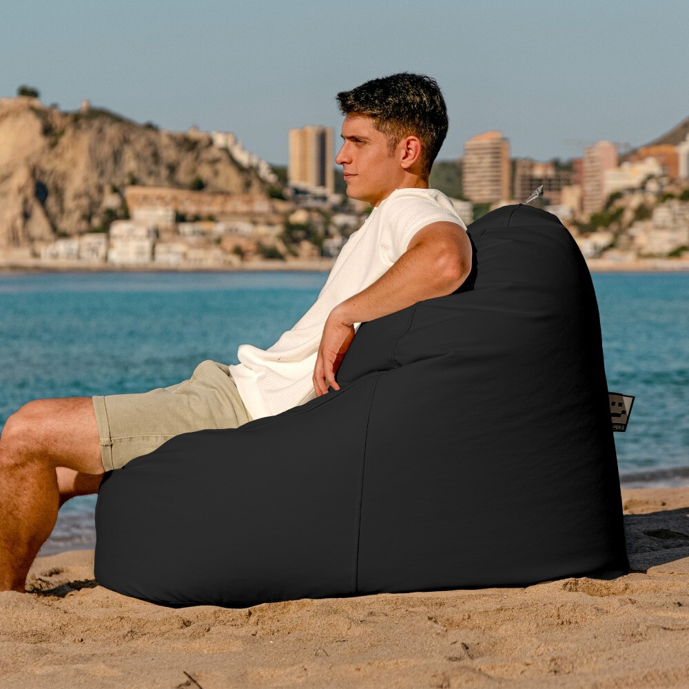 Puff Lounge Polipiel para Exterior o Interior Negro (2)
