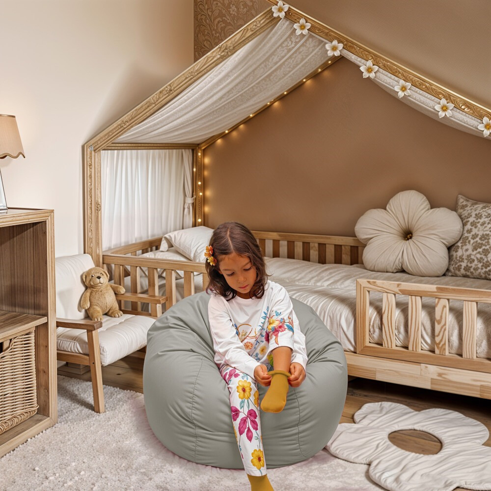 Pouf per Bambini in Similpelle Grigio Chiaro (1)