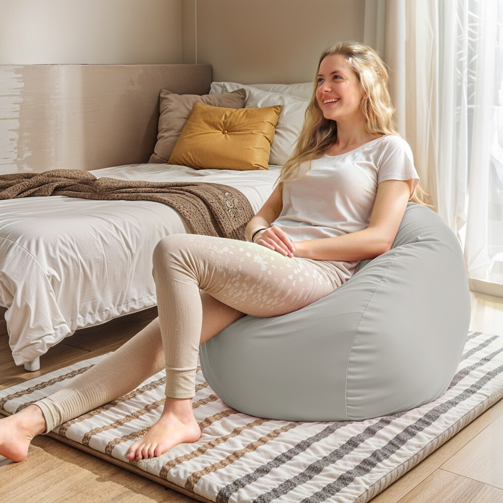 Pouf per Bambini in Similpelle Grigio Chiaro (2)