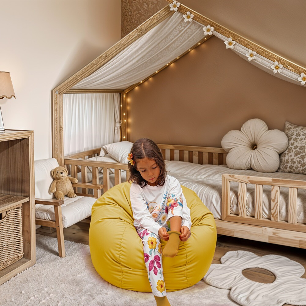 Pouf per Bambini in Similpelle Senape (1)