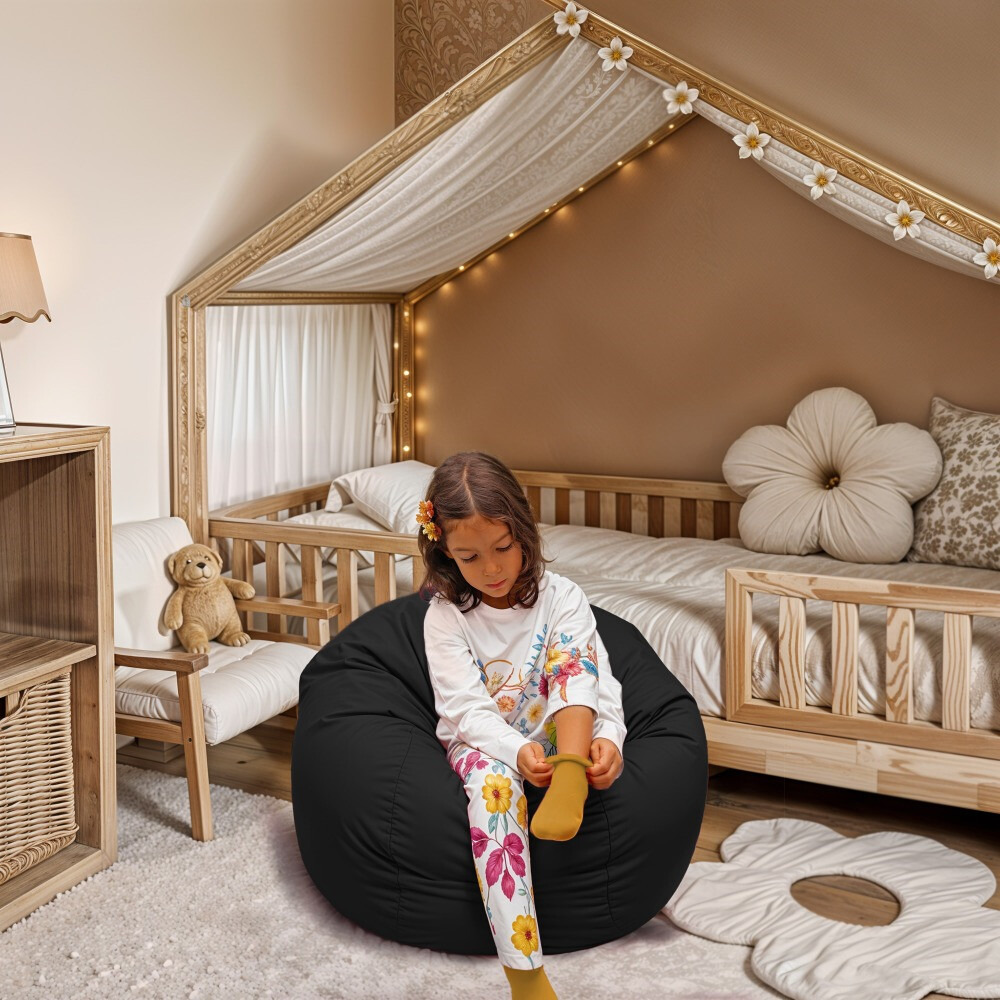 Pouf per Bambini in Similpelle Nero (1)