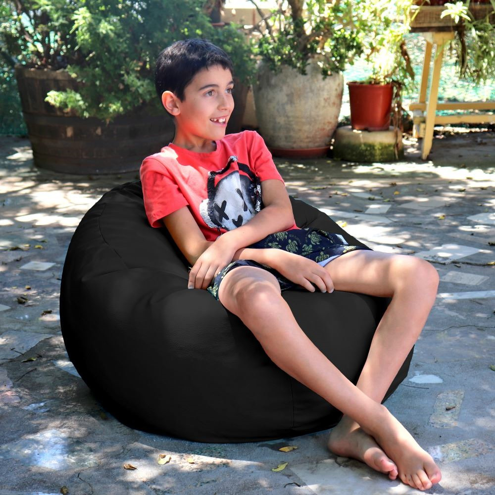 Puff Pelota Polipiel para Exterior o Interior Negro (1)