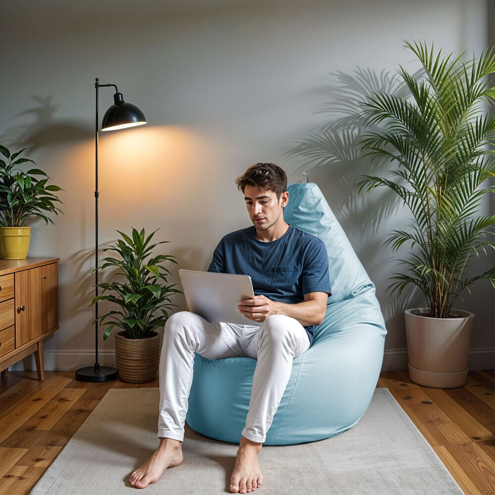 Pouf Poltrona Sacco in Similpelle Cielo blu (2)