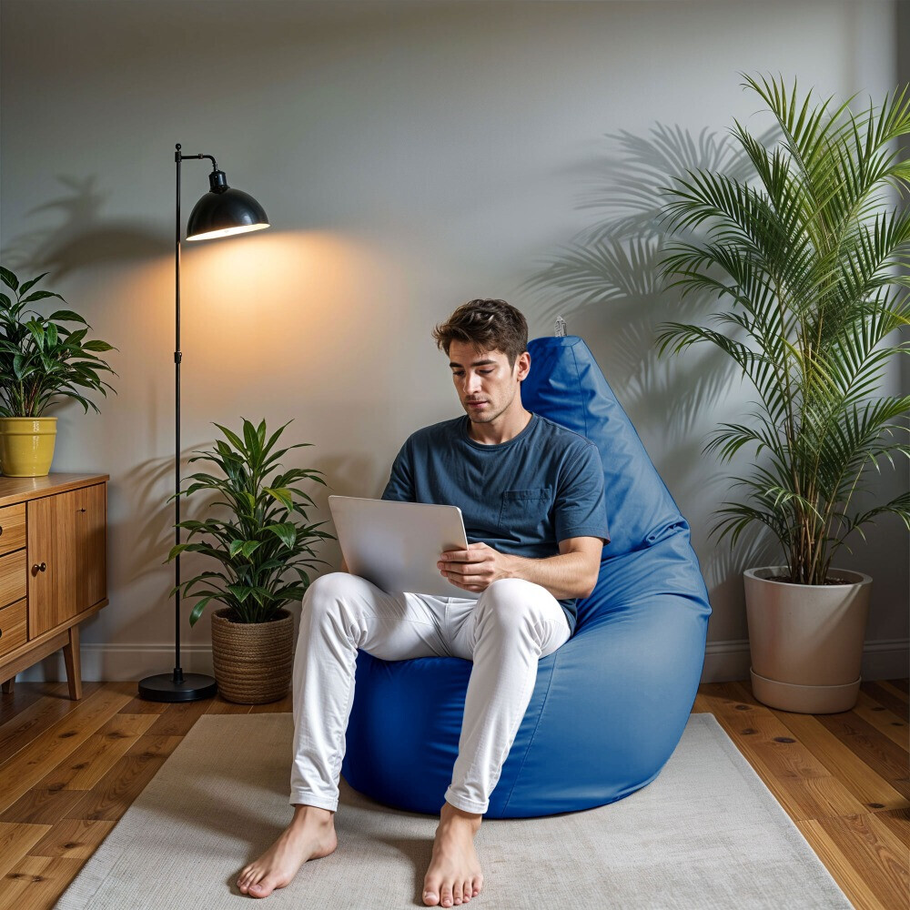 Pouf Poltrona Sacco in Similpelle Blu (2)