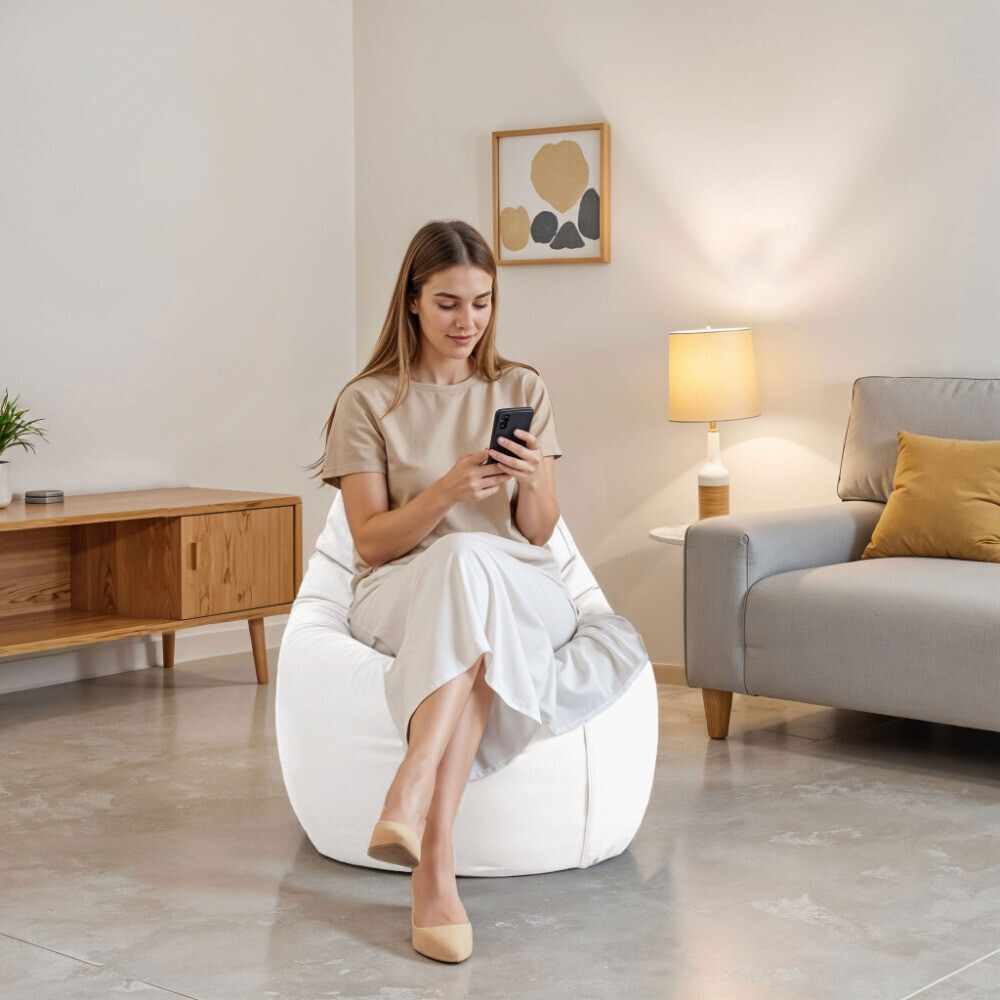Pouf Poltrona Sacco in Similpelle Bianco (2)