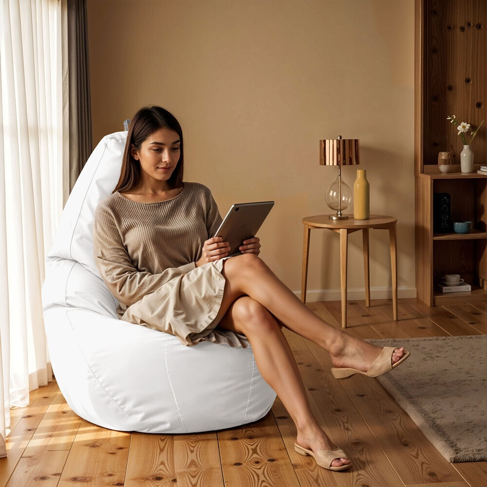 Pouf Poltrona Sacco in Similpelle Bianco (1)