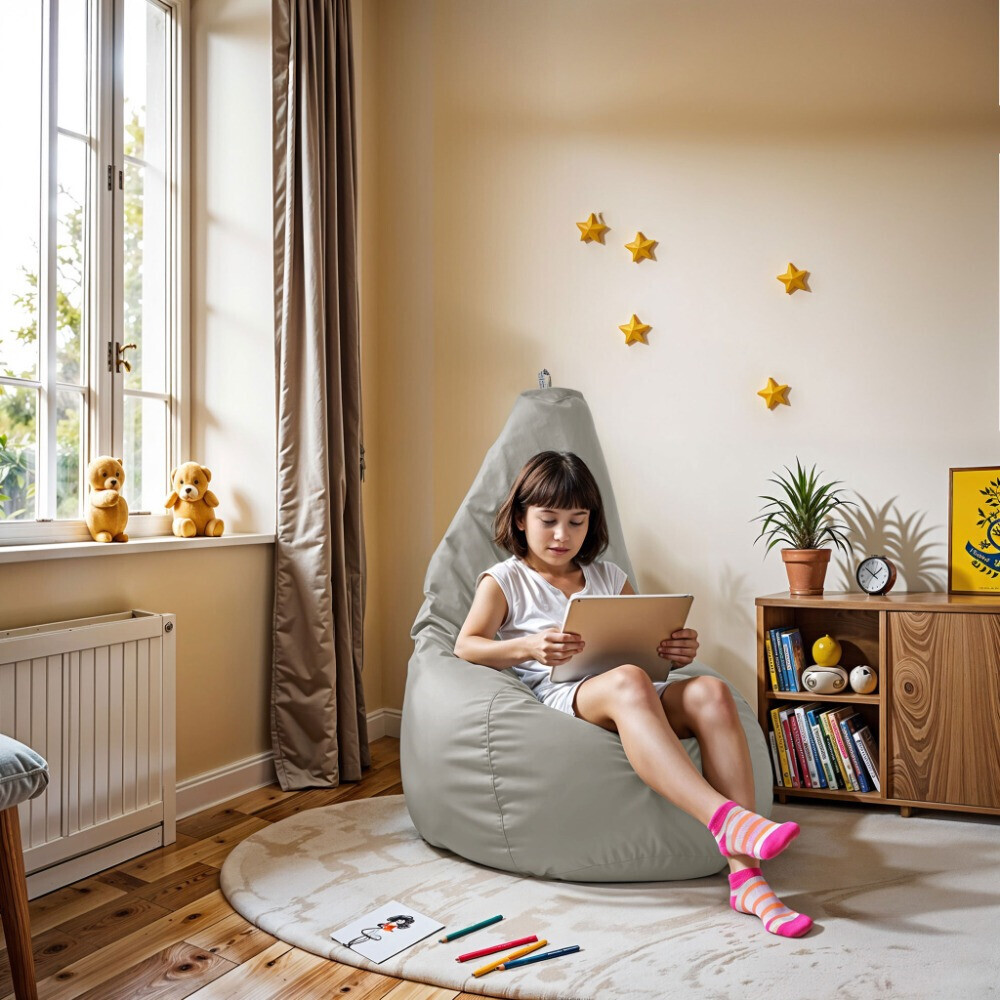 Pouf Poltrona Sacco in Similpelle Grigio Chiaro (1)