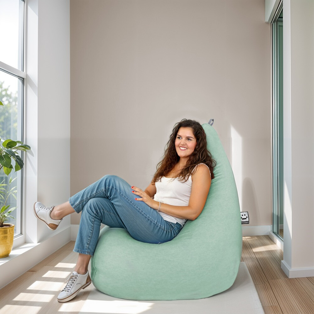 Poltrona Sacco Relax Velluto Vintage Menta (1)