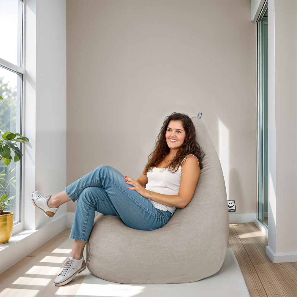 Poltrona Sacco Relax Velluto Vintage Pietra (1)