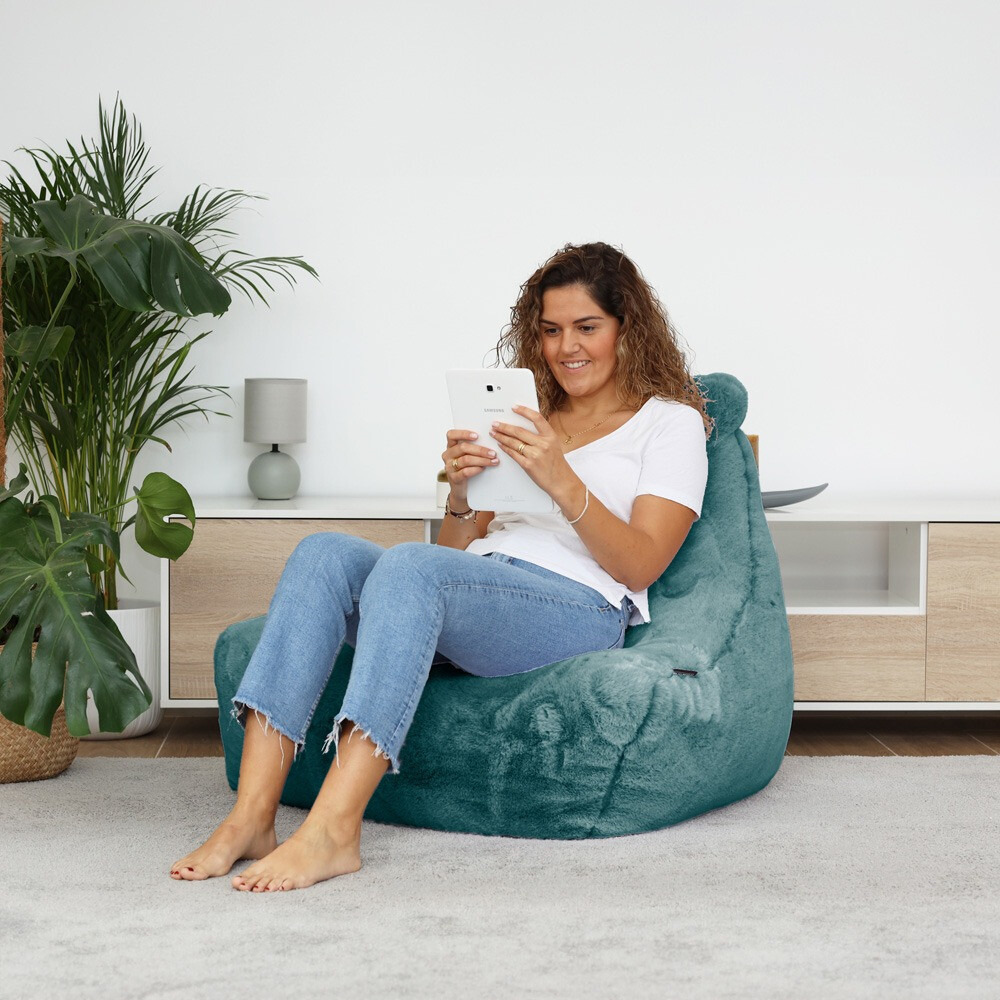 Pouf Salotto con Riempimento Incluso Pelo Blu (3)