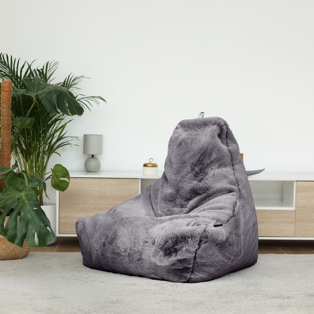 Pouf Salotto con Riempimento Incluso Pelo Grigio (1)