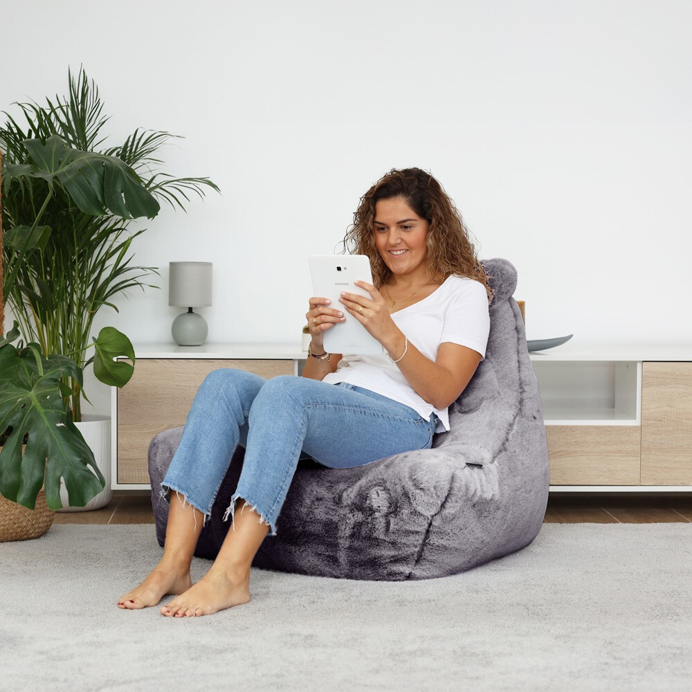 Pouf Salotto con Riempimento Incluso Pelo Grigio (3)