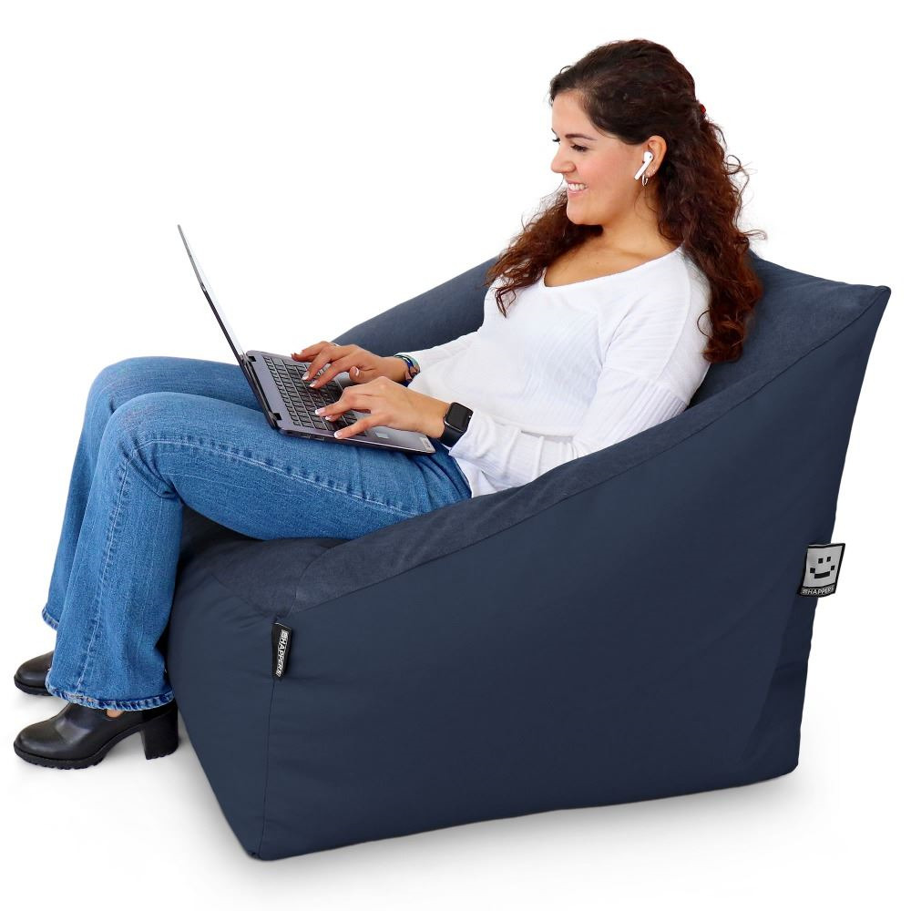 Pouf Divano Velluto e Similpelle Blu (2)