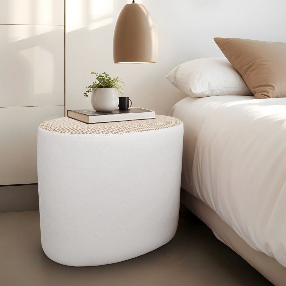 Pouf sgabello Ovale Pinna Jacquard Bianco (1)