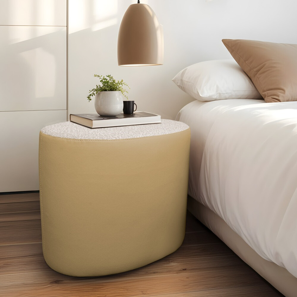 Pouf sgabello Ovale Teddy Jacquard Beige (2)