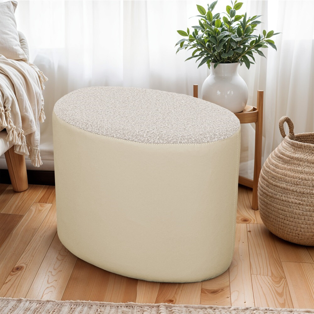 Pouf sgabello Ovale Teddy Jacquard Ecrù (1)