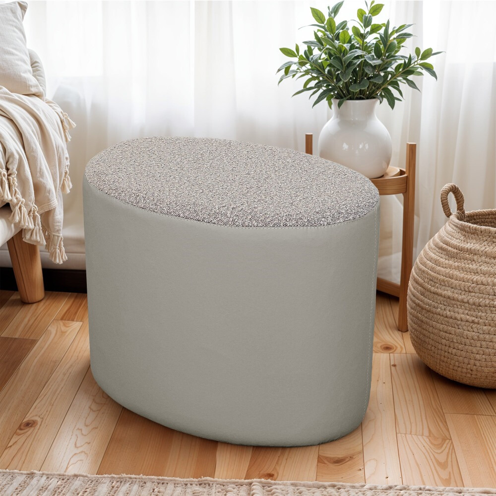 Pouf sgabello Ovale Teddy Jacquard Grigio Chiaro (1)