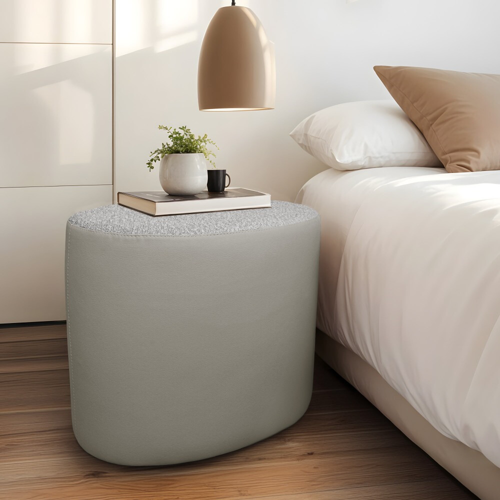 Pouf sgabello Ovale Teddy Jacquard Grigio Chiaro (2)