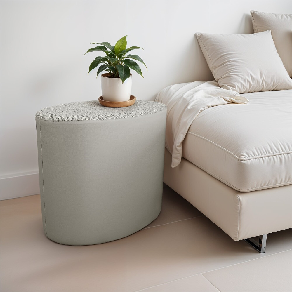 Pouf sgabello Ovale Teddy Jacquard Grigio Chiaro (5)