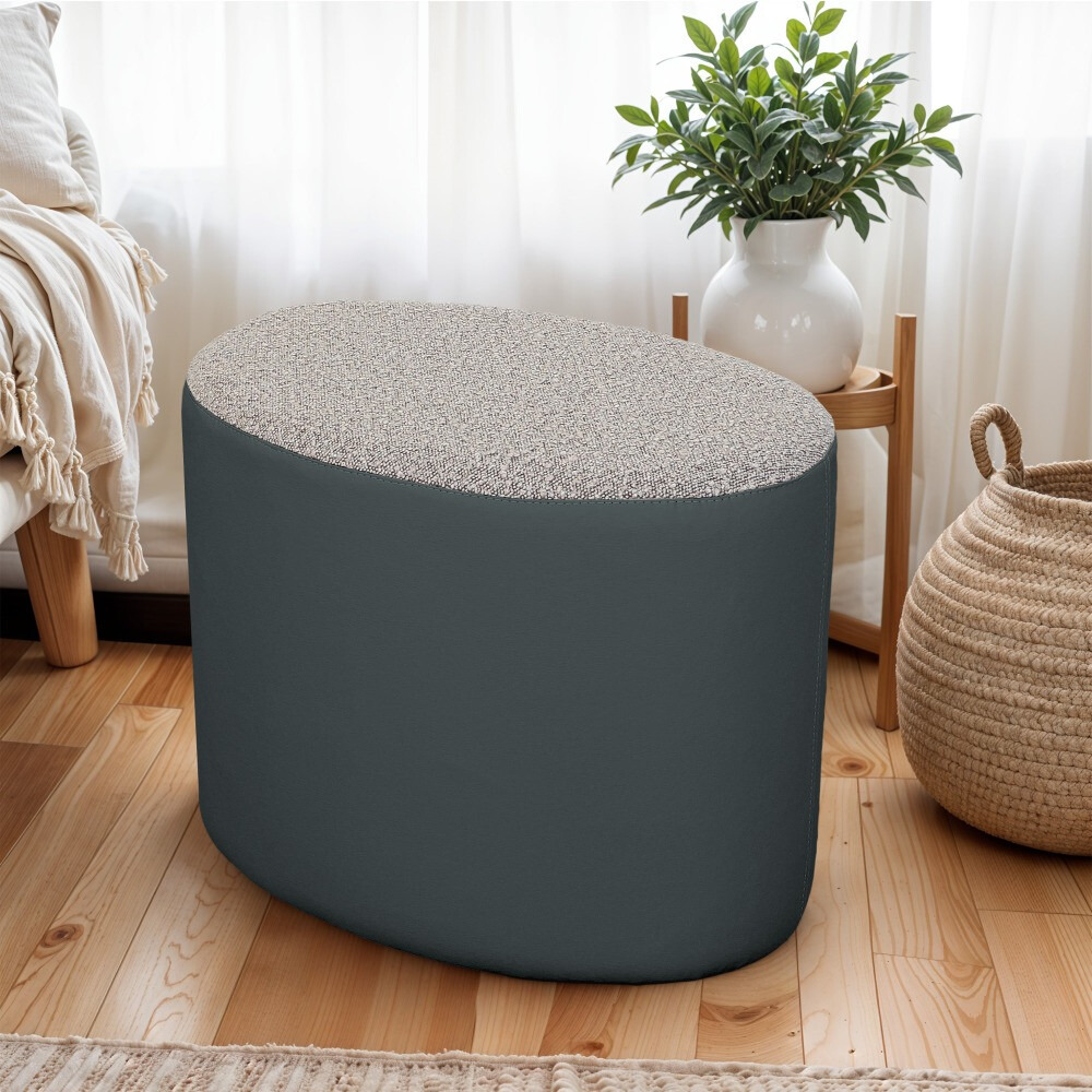 Pouf sgabello Ovale Teddy Jacquard Grigio (1)