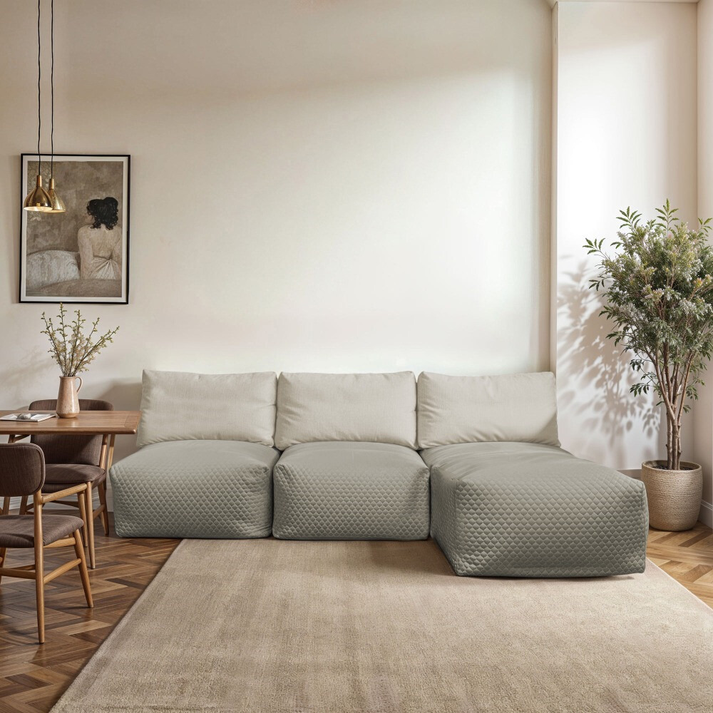 Divano modulare Chaise Longue 3 posti Morgan Grigio Chiaro (1)