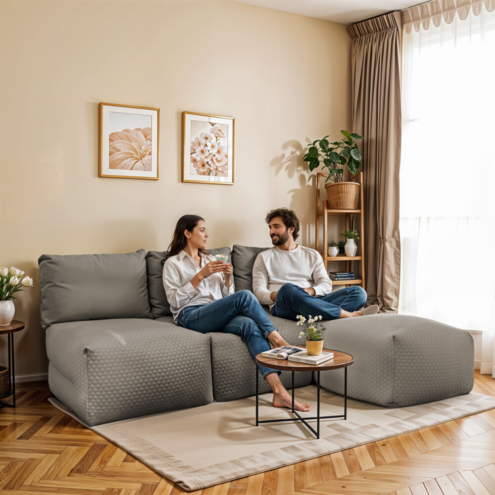 Divano modulare Chaise Longue 3 posti Morgan Grigio ()