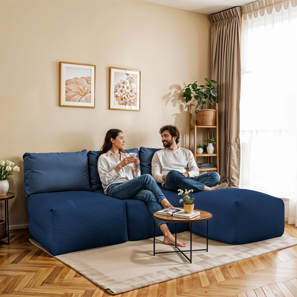 Divano modulare Chaise Longue 3 posti Morgan Blu Intenso ()